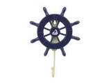 Handcrafted Model Ships Wheel-6-104-Sailboat Dark Blue Decorative Ship Wheel With Sailboat And Hook 8