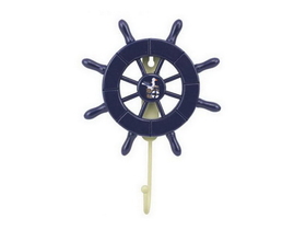 Handcrafted Model Ships Wheel-6-104-Seagull Dark Blue Decorative Ship Wheel with Seagull and Hook 8&quot;