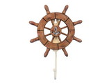 Handcrafted Model Ships Wheel-6-107-anchor Rustic Wood Finish Decorative Ship Wheel with Anchor and Hook 8"