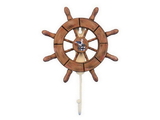 Handcrafted Model Ships Wheel-6-107-Seagull Rustic Wood Finish Decorative Ship Wheel with Seagull and Hook 8"