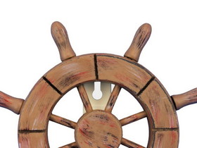 Handcrafted Model Ships Wheel-6-107 Rustic Wood Finish Decorative Ship Wheel with Hook 8&quot;