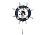 Handcrafted Model Ships Wheel-6-108-Seagull Rustic Dark Blue and White Decorative Ship Wheel With Seagull and Hook 8"