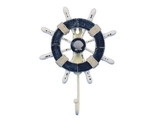 Handcrafted Model Ships Wheel-6-108-seashell Rustic Dark Blue and White Decorative Ship Wheel with Seashell and Hook 8"