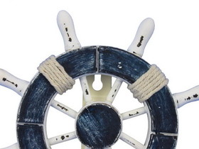 Handcrafted Model Ships Wheel-6-108 Rustic Dark Blue and White Decorative Ship Wheel with Hook 8&quot;