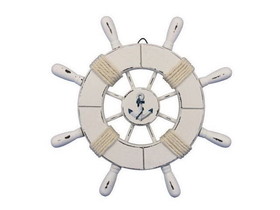 Handcrafted Model Ships Wheel-9-102-anchor Rustic All White Decorative Ship Wheel With Anchor 9"