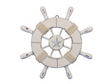 Handcrafted Model Ships Wheel-9-102-starfish Rustic All White Decorative Ship Wheel With Starfish 9