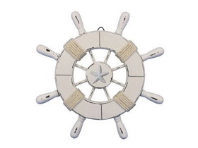Handcrafted Model Ships Wheel-9-102-starfish Rustic All White Decorative Ship Wheel With Starfish 9"