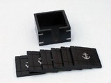 Handcrafted Model Ships WN-0129-CH Wooden Black Coasters with Chrome Anchor Inlay 4