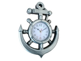Handcrafted Model Ships Y-67039-2 Silver Ship Wheel and Anchor Wall Clock 15"