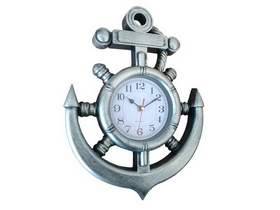 Handcrafted Model Ships Y-67039-2 Silver Ship Wheel and Anchor Wall Clock 15&quot;