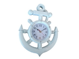 Handcrafted Model Ships Y-67039-3 Whitewashed Ship Wheel and Anchor Wall Clock 15"