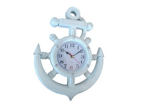 Handcrafted Model Ships Y-67039-3 Whitewashed Ship Wheel and Anchor Wall Clock 15&quot;