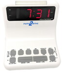 DEAFWORKS Futuristic 2 Dual Alarm Clock with Flashing or Steady Light mode and Dual USB Charging Ports - White