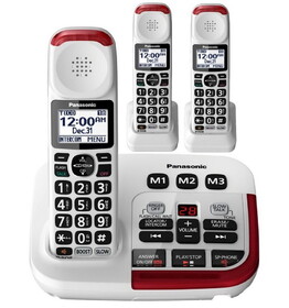 Panasonic KX-TGM420W Amplified Cordless Phone with Answering Machine and (2) Extra Handsets