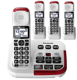 Panasonic KX-TGM420W Amplified Cordless Phone with Answering Machine and (3) Extra Handsets