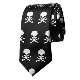 TopTie Black with Tiny White Skulls & Crossbones Skinny 2" inch Necktie, Discount Neckties