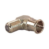 IEC F100F-M-90-P F Type Male to Female Right Angle Coax Adapter with Push on Male