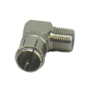 IEC F100F-M90-3G-P F Type Male to Female Right Angle Coax Adapter 3 GHz Push On