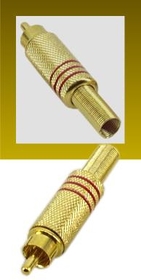IEC PHONOM-RD-GOLD RCA Type Phono Male Connector Gold for larger coaxes (.25in OD) with Red marker