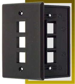 IEC WB10803 Black Plastic Wall Plate with 3 Cutout for a Keystone Insert