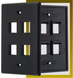 IEC WB10804 Black Plastic Wall Plate with 4 Cutout for a Keystone Insert