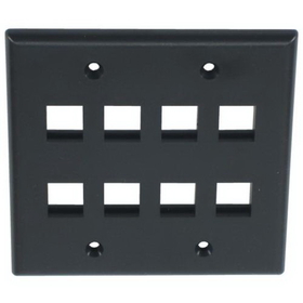 IEC WB20808 Black Plastic Two Gang Wall Plate with 8 Cutouts for Keystone Inserts