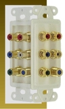 IEC WDH771611 White Decora Insert with Five RCAs (Red - Green - Blue - Red - White) and One F100