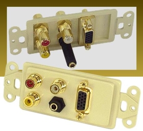 IEC WDZ931721 "Ivory Decora Insert with One VGA, One 3.5mm Stereo Jack, and Three RCAs (Red - White - Yellow)"