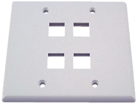 IEC WH20804 White Plastic Two Gang Wall Plate with 4 Cutouts for Keystone Inserts