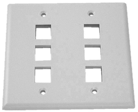 IEC WH20806 White Plastic Two Gang Wall Plate with 6 Cutouts for Keystone Inserts