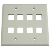 IEC WH20808 White Plastic Two Gang Wall Plate with 8 Cutouts for Keystone Inserts