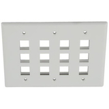IEC WH30812 White Plastic Three Gang Wall Plate with 12 Cutouts for Keystone Inserts