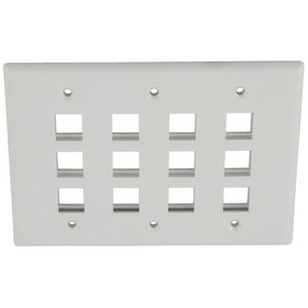 IEC WH30812 White Plastic Three Gang Wall Plate with 12 Cutouts for Keystone Inserts