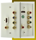 IEC WLH771681 White Plastic One Gang Wall Plate with One HDMI and Five 5 RCAs (Red - Green - Blue - Red - White)