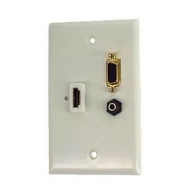 IEC WLH931681 "White Plastic One Gang Wall Plate with One HDMI, One VGA , and One 3.5mm Stereo Jack"