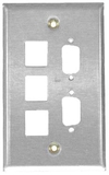 IEC WS11805 Stainless Steel Wall Plate Multimedia 1 Gang (3 Keystone plus 2 VGA (DB09/DH15) cutouts)