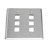 IEC WS20806 Stainless Steel Two Gang Wall Plate with 6 Cutouts for Keystone Inserts