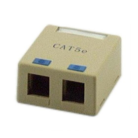 IEC WZ00802B Ivory Plastic SurfaceBox with 2 Cutout for Keystone Insert Marked with "Cat 5e" icon
