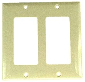 IEC WZ20002 Ivory Plastic Two Gang Wall Plate with 2 Decora style Cutouts