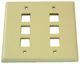 IEC WZ20806 Ivory Plastic Two Gang Wall Plate with 6 Cutouts for Keystone Inserts
