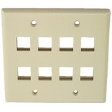 IEC WZ20808 Ivory Plastic Two Gang Wall Plate with 8 Cutouts for Keystone Inserts