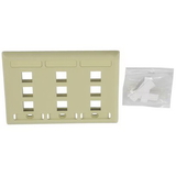 IEC WZ30809 Ivory Plastic Three Gang Wall Plate with 9 Cutouts for Keystone Inserts