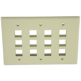 IEC WZ30812 Ivory Plastic Three Gang Wall Plate with 12 Cutouts for Keystone Inserts