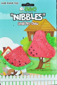A&E Cage Company Nibbles Strawberry and Watermelon Loofah Chew Toys, 2 count, NB010