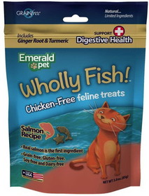 Emerald Pet Wholly Fish! Digestive Health Cat Treats Salmon Recipe, 3 oz, 00641-CFSH