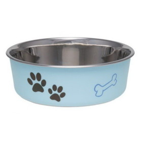 Loving Pets Stainless Steel & Light Blue Dish with Rubber Base, Small - 5.5" Diameter, 7408