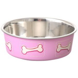 Loving Pets Stainless Steel & Coastal Pink Bella Bowl with Rubber Base, Small - 1.25 Cups (5.5