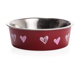 Loving Pets Stainless Steel & Red Hearts Bella Bowl with Rubber Base, 1 count, 7718