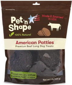 Pet 'n Shape Natural American Patties Beef Lung Dog Treats, 1 lb, 25016