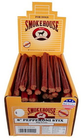 Smokehouse Pepperoni Stix 8" Dog Treat with Display Box, 60 count (6 x 10 ct), 55429